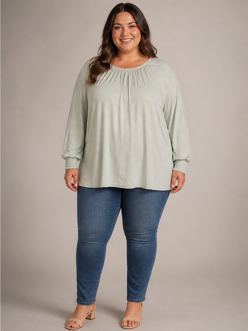 Lane Bryant NWT Light Blue Shimmer Long Sleeve Blouse